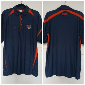 ILLINOIS Fighting Illini Nike Polo Shirt Mens M Blue Orange Dri Fit Golf 22700X